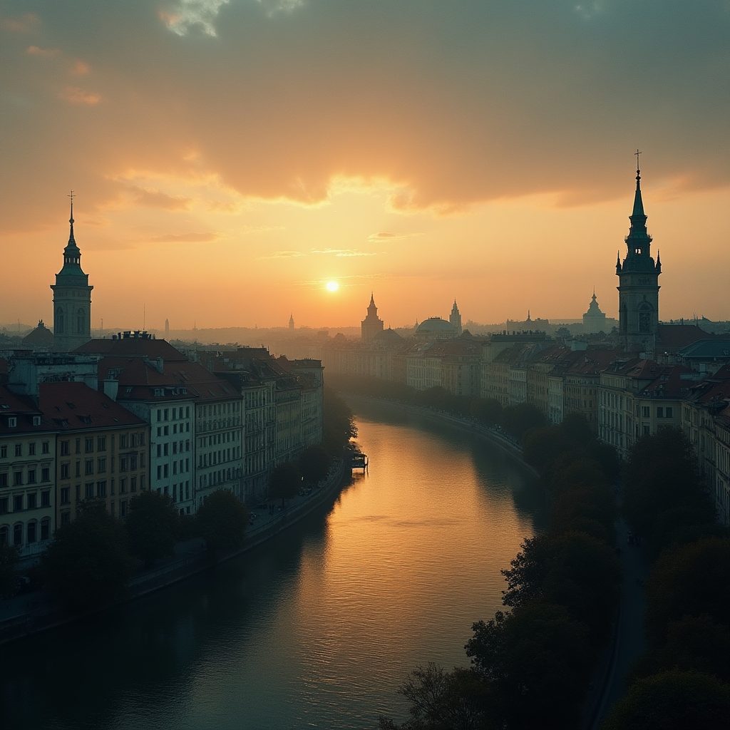 Wiener Skyline mit Wohnhäusern in der Abenddämmerung
