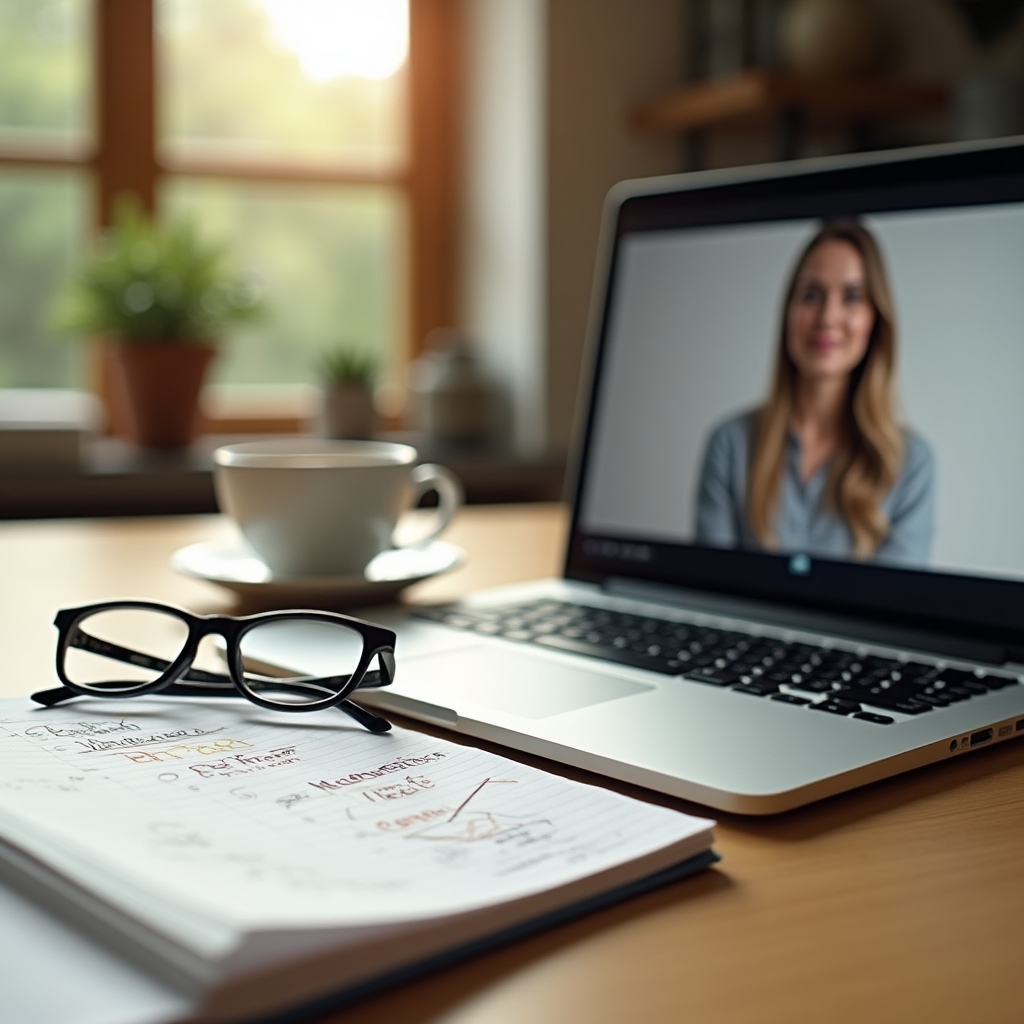 Notizen und Laptop während eines Online-Webinars zu Immobilienthemen